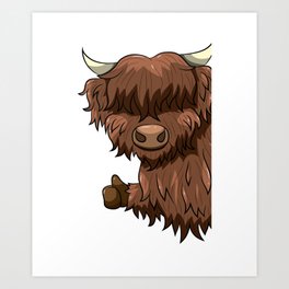Thumbs Up Highland Cow Heilan Cattle Art Print | Wildcurls, Undonelook, Scottishhighlands, Vokuhila, Hairstyle, Dreadlocks, Ginger, Farmer, Messybun, Scottishhighland 