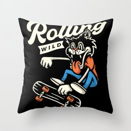 Wolf  Rolling Wild Skate Design Throw Pillow
