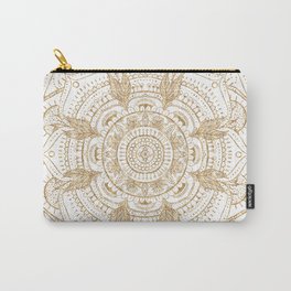 Elegant White & Gold Mandala Hand Drawn Design Carry-All Pouch | Whimsical, Feathershapes, Drawing, Stylish, Stripes, Design, Geometric, Triangles, Gold, Floraldesign 