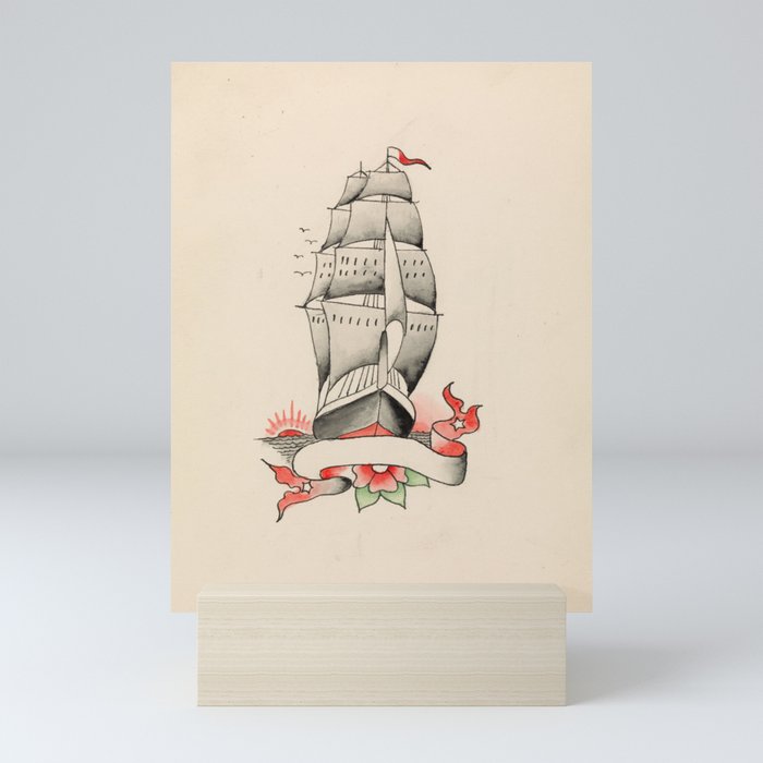 Vintage Tattoo Design with a Ship Mini Art Print
