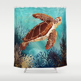 Metallic Sea Turtle Shower Curtain