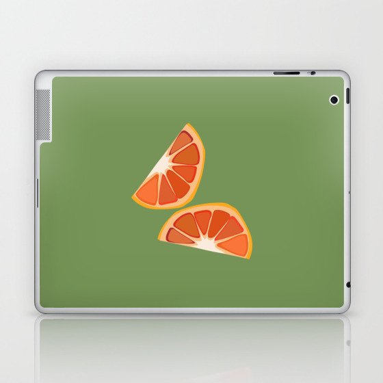 Blood Orange - Orange Summer Vibe Pattern on Green Laptop & iPad Skin