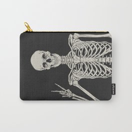 1 Mystic of 94 Magical Mystical Gothic Human Skeleton Giving The Peace Sign Bones Black & White Carry-All Pouch
