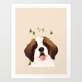 St. Bernard Pet Dog Illustration Portrait Art Print