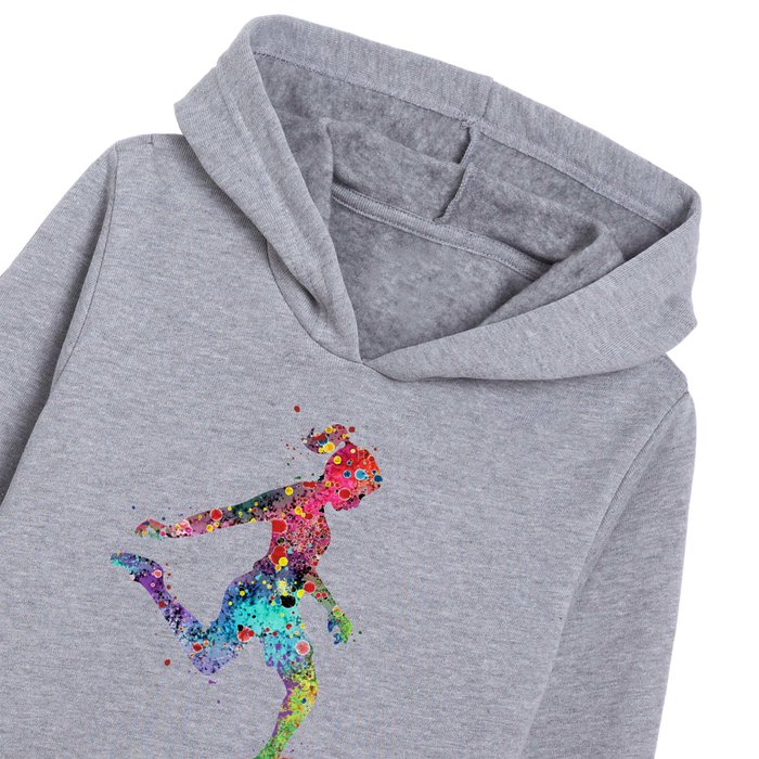 Girl Soccer Player Watercolor Sports Art Kids Pullover Hoodie by