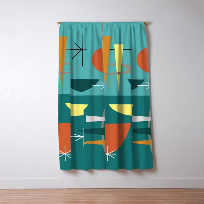 Turquoise Mid Century Modern Blackout Curtain By Zennykenny Society6