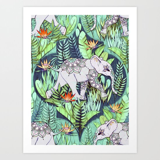 Little Elephant on a Jungle Adventure - faded vintage version Art Print