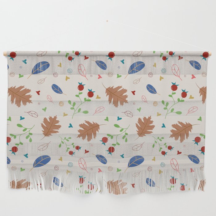 Autumn Vintage Leaves, Florals, and Berries Seamless Pattern Wall Hanging
