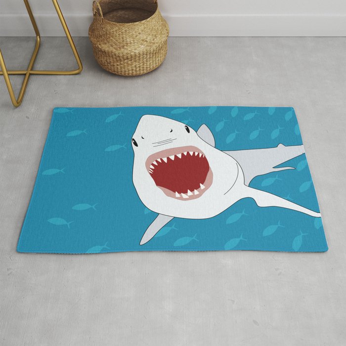 Shark Attack Underwater With Fish Swimming In The Background Rug