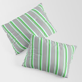 [ Thumbnail: Dark Gray, Light Cyan, and Lime Green Colored Lines Pattern Pillow Sham ]