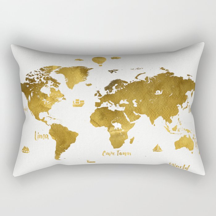 Golden World map Rectangular Pillow