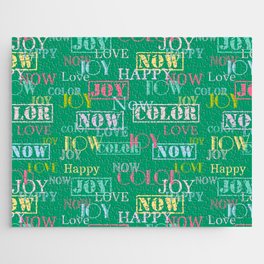 Enjoy The Colors - Colorful typography modern abstract pattern on green color background  Jigsaw Puzzle