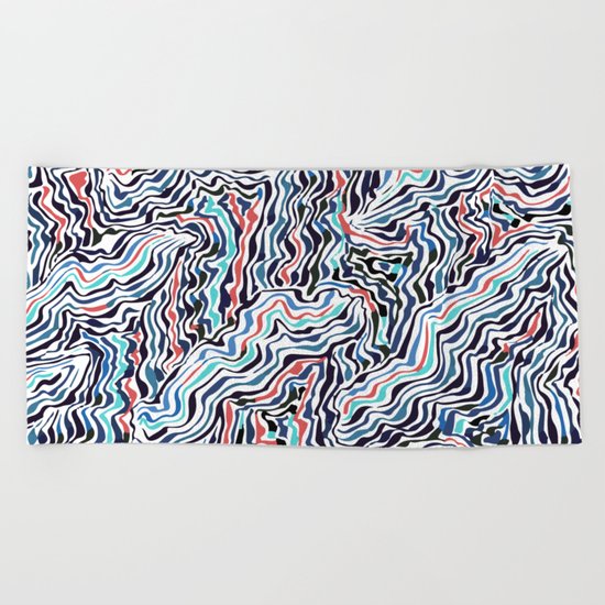 black topography Beach Towel