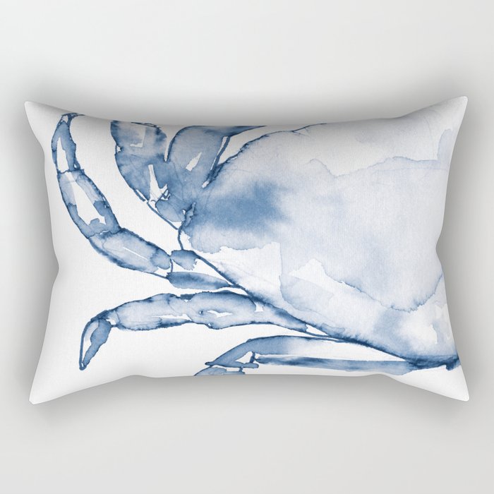 Coastal Crab in Watercolor, Navy Blue (Left Half in Set) Rectangular Pillow