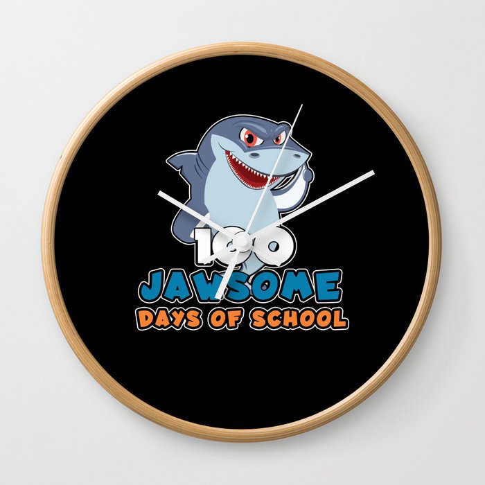 Days Of School 100th Day 100 Jaw Awesome Shark Wall Clock