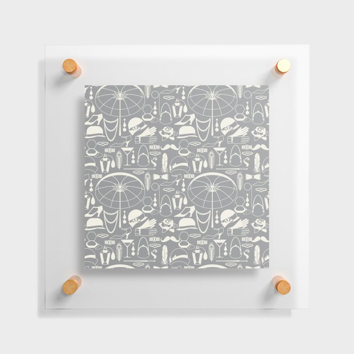 White Old-Fashioned 1920s Vintage Pattern on Silver Grey Floating Acrylic Print