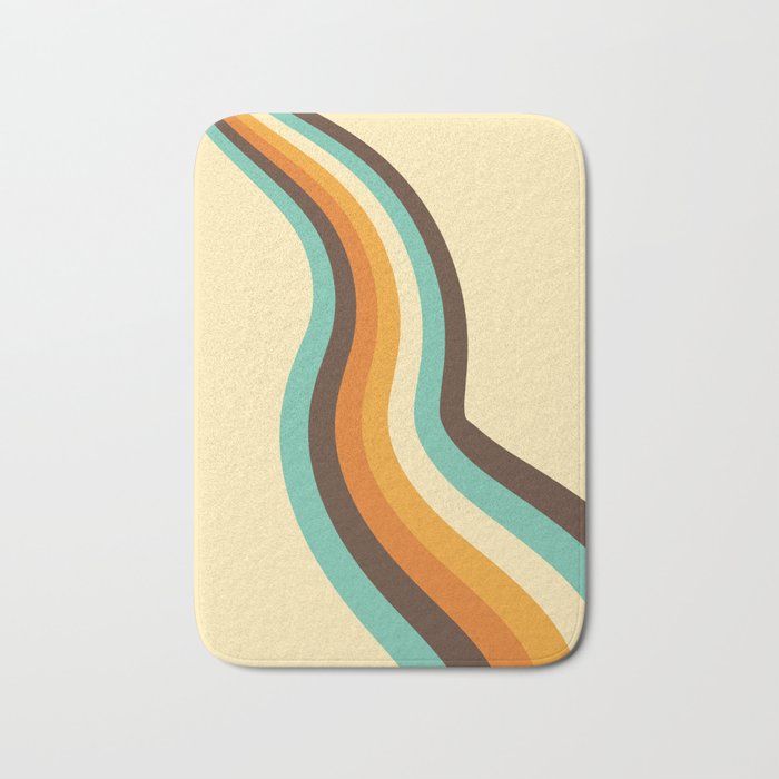 70s Retro Style Abstract Rainbow in Light Blue, Yellow, Brown and Orange Bath Mat