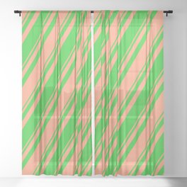 [ Thumbnail: Light Salmon & Lime Green Colored Lines Pattern Sheer Curtain ]