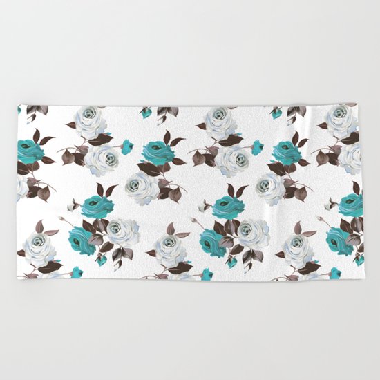 White Blue Vintage Beach Towel