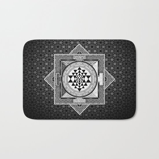 Sri Yantra Black & White Sacred Geometry Mandala Bath Mat