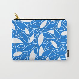 Scattered Leaf Shape Pretty Pattern // (Blue + White) Outlined and Colored Leaves Carry-All Pouch