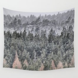Scottish Highlands Spring Pine Forest Snow Fall in I Art Wall Tapestry