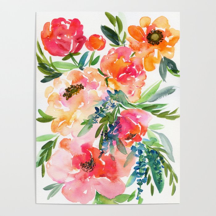 bouquet of huge peonies Poster | Painting, Watercolor, Pattern, Peony, Peonies, Flower, Flowers, Floral, Christmas, Xmas