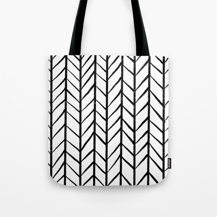 black and white modern hand drawn herringbone chevron pattern Tote Bag