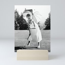 Audrey Hepburn Playing Golf, Black and White Vintage Art Mini Art Print