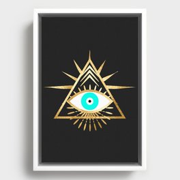 gold evil eye triangle Framed Canvas