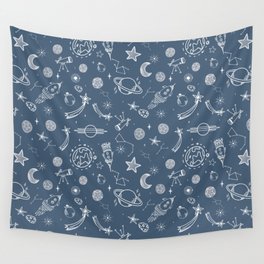 space voyage blue Wall Tapestry