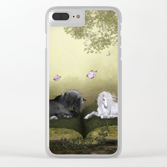 Wonderful white unicorn with black horse Clear iPhone Case