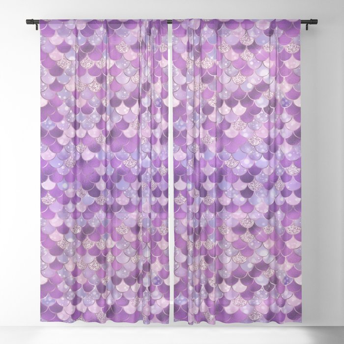 Purple Mermaid Pattern Sheer Curtain