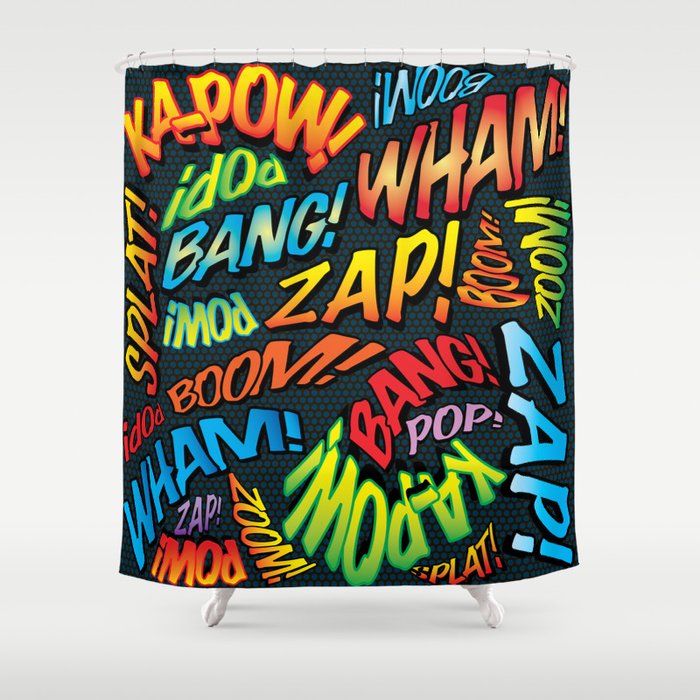 Comic Book Sounds Shower Curtain By Theimagezone Society6 Comic Book Sounds Shower Curtain
