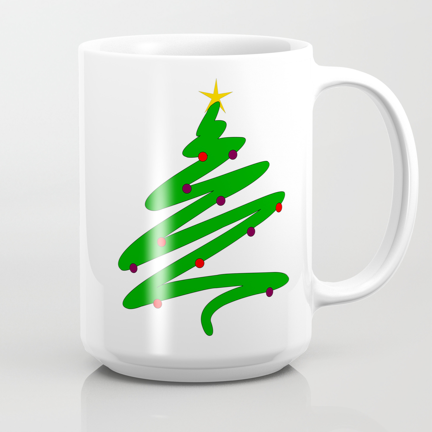 Minimalist Green Christmas Tree Doodle With Ornaments And Star