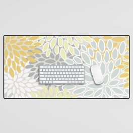 Floral Prints, Soft, Yellow and Gray, Modern Print Art Desk Mat