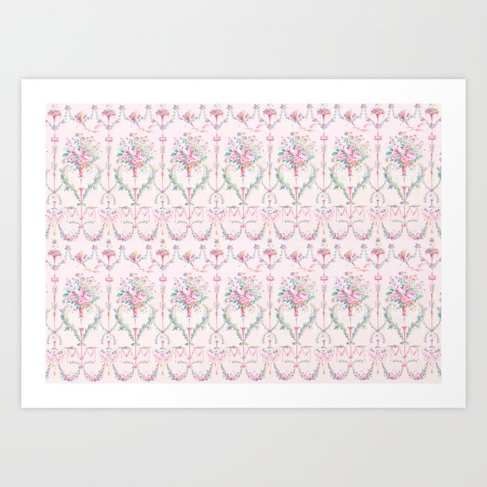 French wallpaper, birds and floral swags Art Print