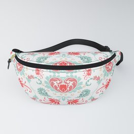 coral pink and mint green bold paisley flower bohemian  Fanny Pack