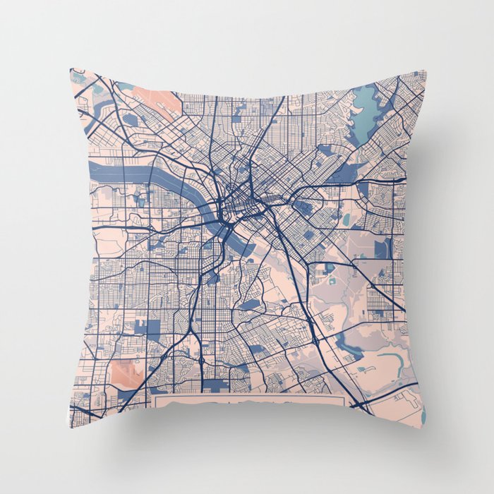 Dallas vintage city map Throw Pillow