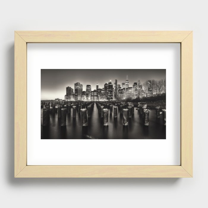 Lower Manhattan Nightscape Viewed from Brooklyn, New York City Recessed Framed Print