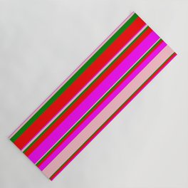 [ Thumbnail: Green, Red, Fuchsia, and Pink Colored Lined/Striped Pattern Yoga Mat ]