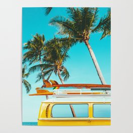 Yellow Van & Palm Trees Poster