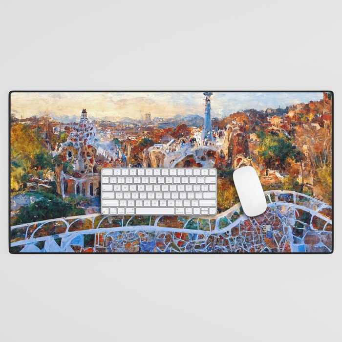 Barcelona, Panorama from Parc Guell Desk Mat
