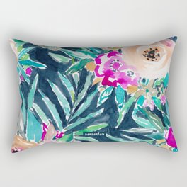 SO CASUAL Dark Tropical Palm Floral Rectangular Pillow