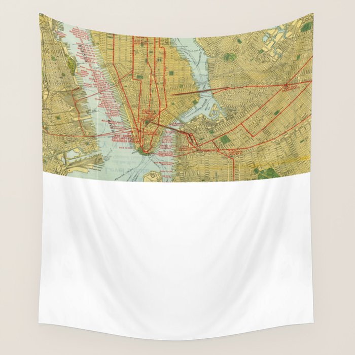 Vintage Map of New York City (1918) Wall Tapestry by BravuraMedia 