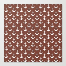 Anchors (White & Brown Pattern) Canvas Print