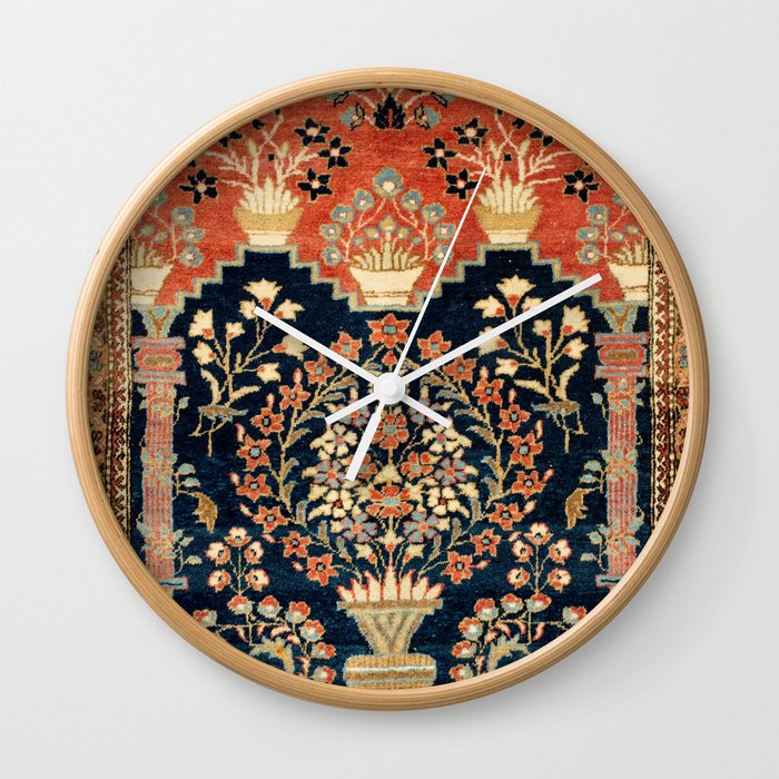 Kashan Poshti  Antique Central Persian Rug Print Wall Clock