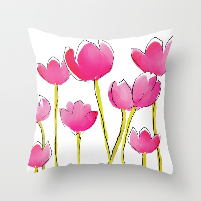 Hot Pink Tulips Throw Pillow