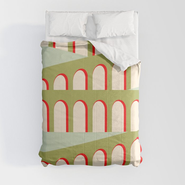 Bauhaus Arch Minimalist Green Greenery Red Pastel Comforter