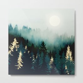 Forest Glow Metal Print | Landscape, Graphicdesign, Glow, Sun, Wanderlust, Blue, Mountains, Bohemian, Wilderness, Teal 